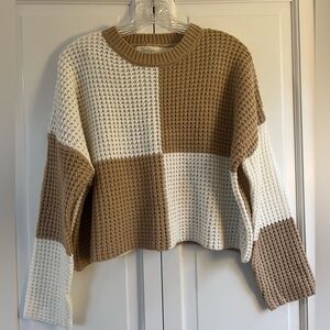 Jessica Simpson Camel Crean Color Block Crop Long Sleeve Sweater Size Medium